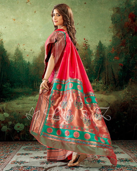 Red Woven Zari Paithani Silk Saree
