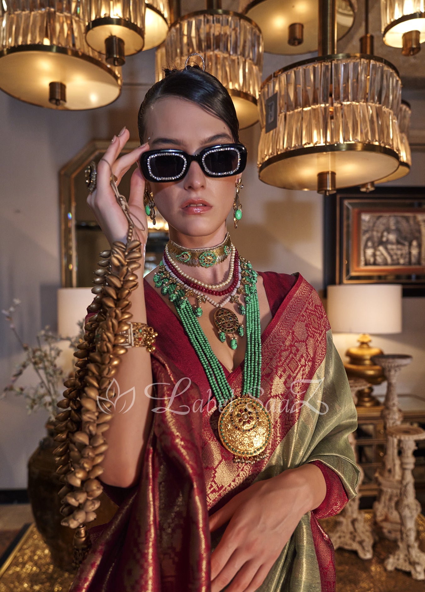 Mehendi Green Zari Tissue Handloom Weaving Saree 