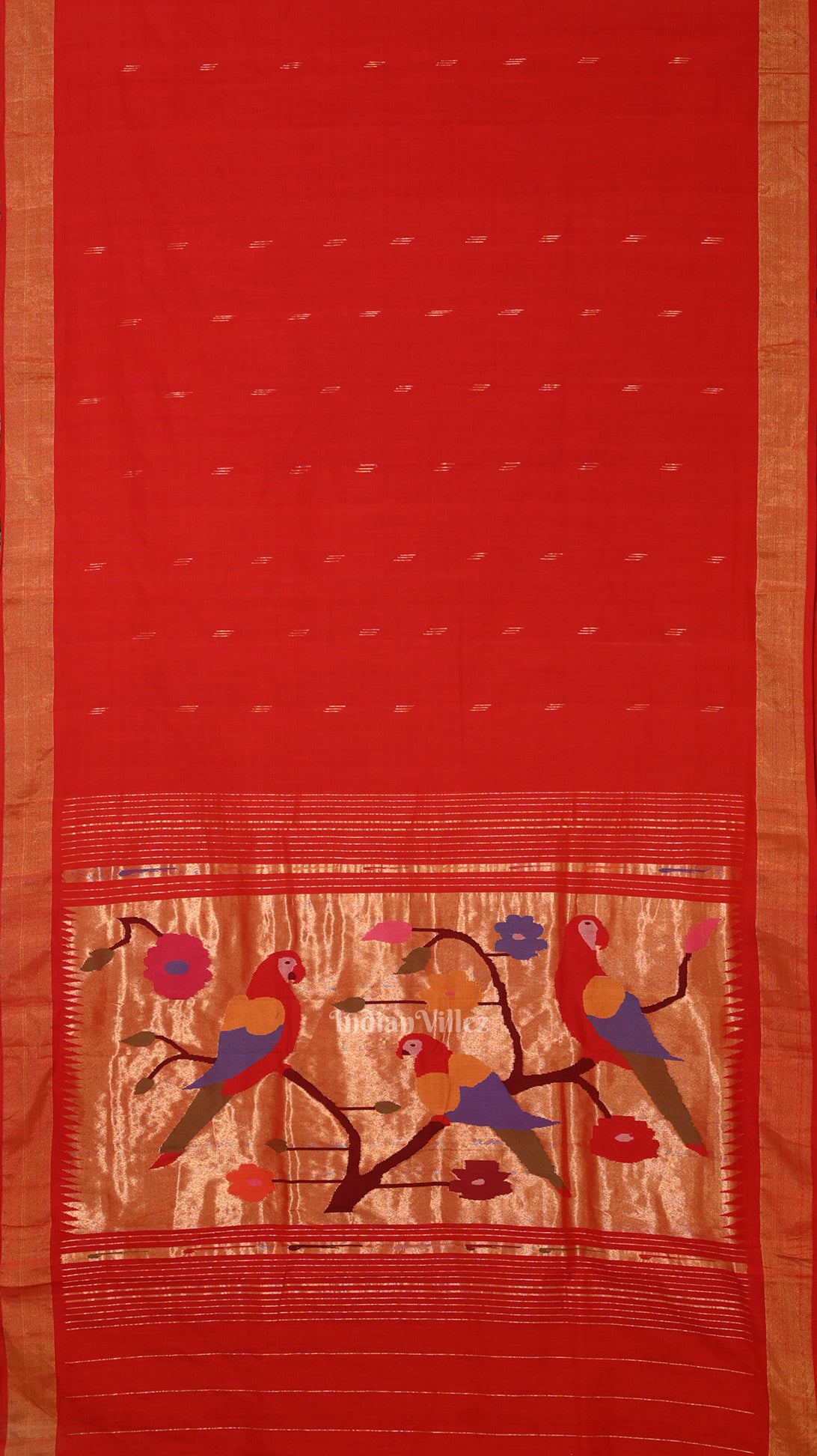 Red Rich Pallu Cotton Paithani Saree