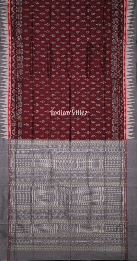 Maroon Grey Ek Chandia Odisha Ikat Sambalpuri Silk Saree 