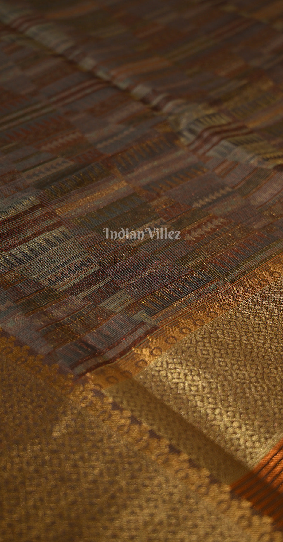 Chocolate Brown Pure Two Tone Organza Weaving Banarasi Saree