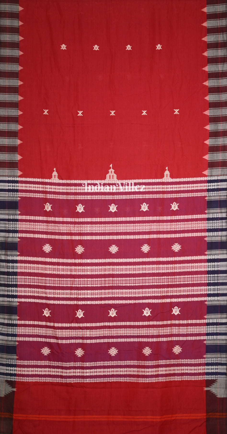 Red Black Odisha Handloom Natural Dye Kotpad Cotton Saree