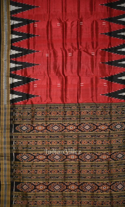 Red Black Buti Design Odisha Ikat Khandua Silk Saree 
