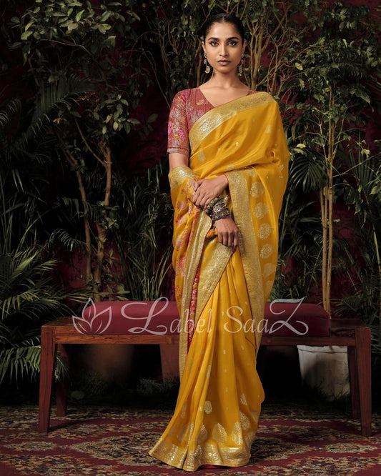 Yellow Pure Woven Pure Organza banarasi Saree