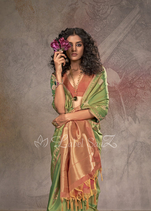 Green Two Tone Handloom Weaving Silk Saree 