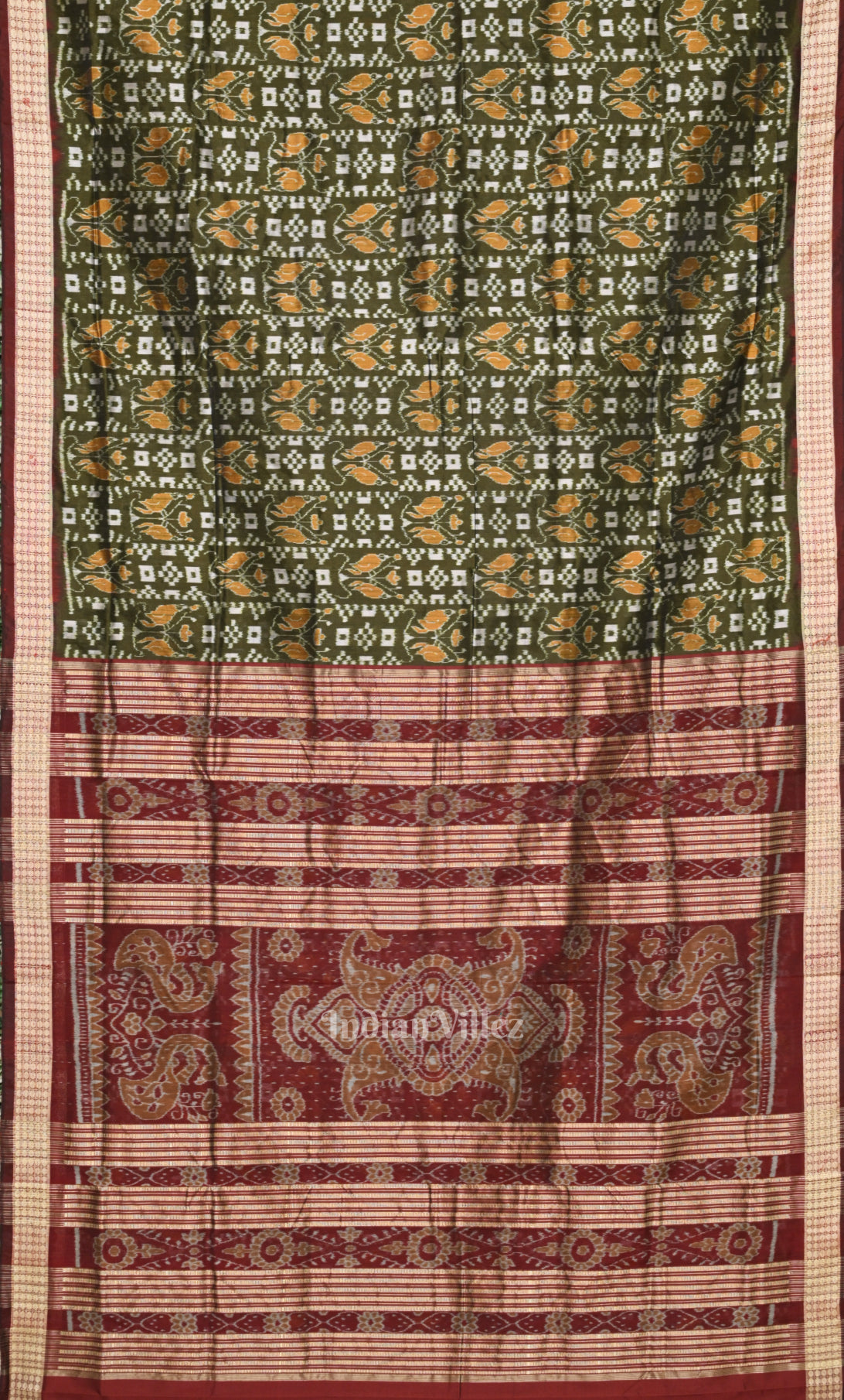 Moss Green Pasapali Odisha Ikat Sambalpuri Silk Saree 