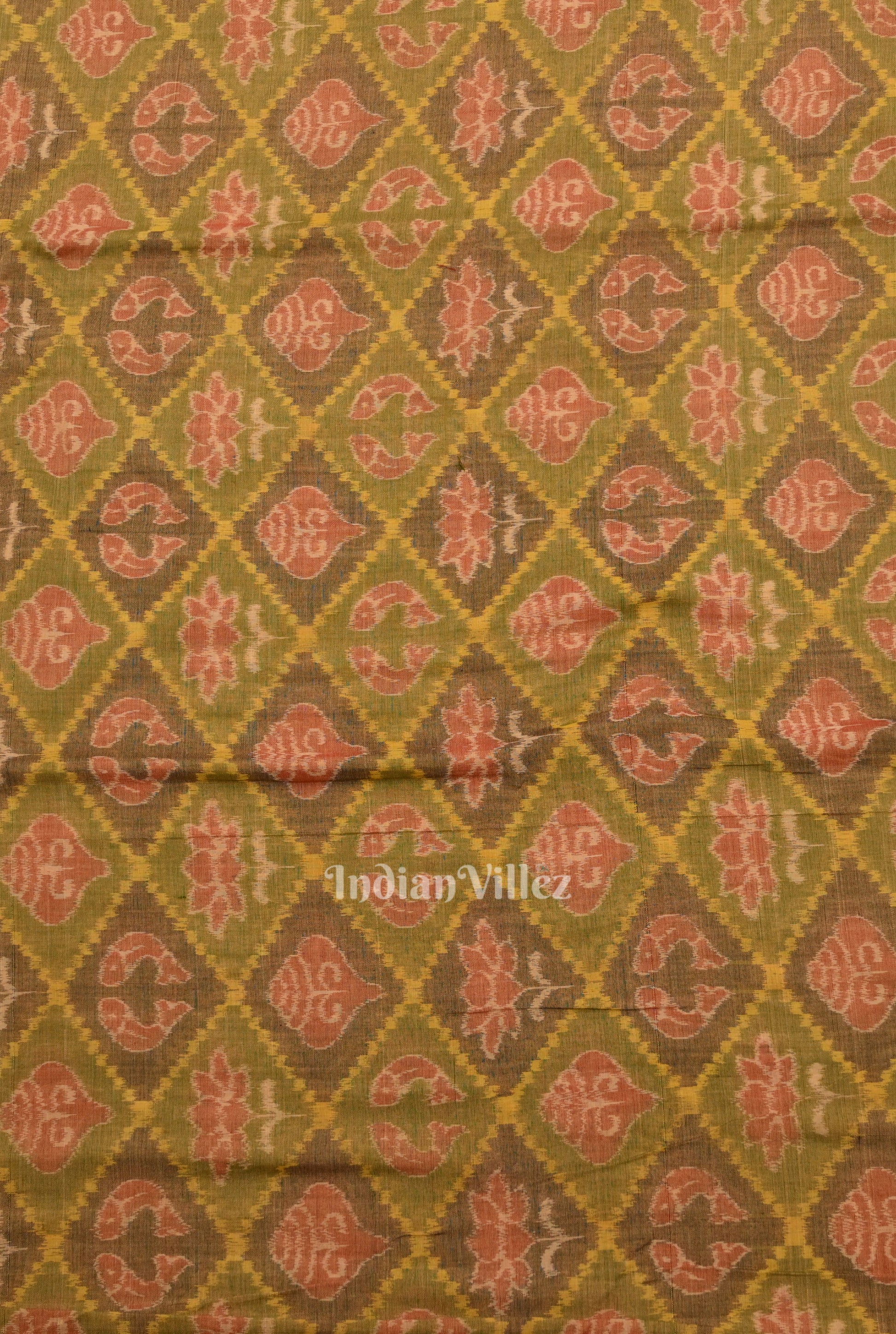 Green Laxmi Pada & Shankha Theme Sambalpuri Cotton Fabrics