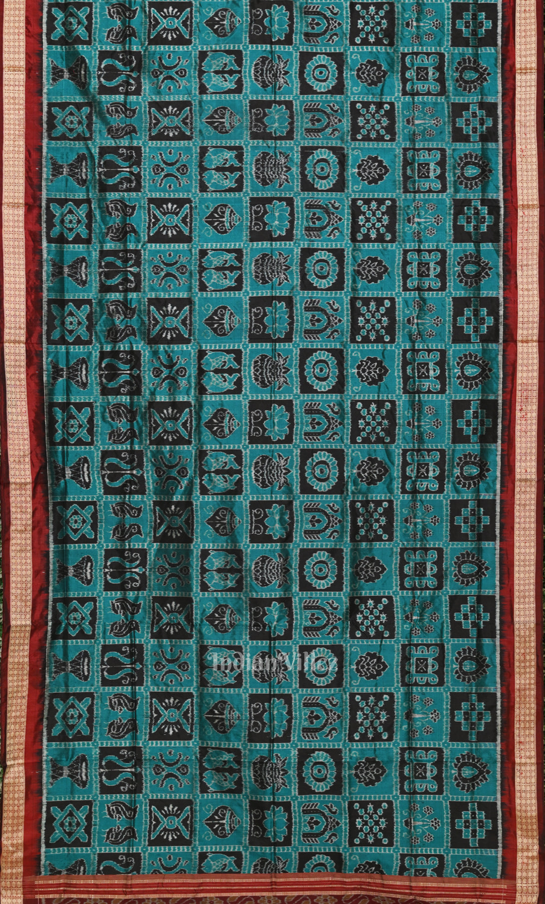 Indigo Blue Red Nabakothi Odisha Ikat Sambalpuri Silk Saree