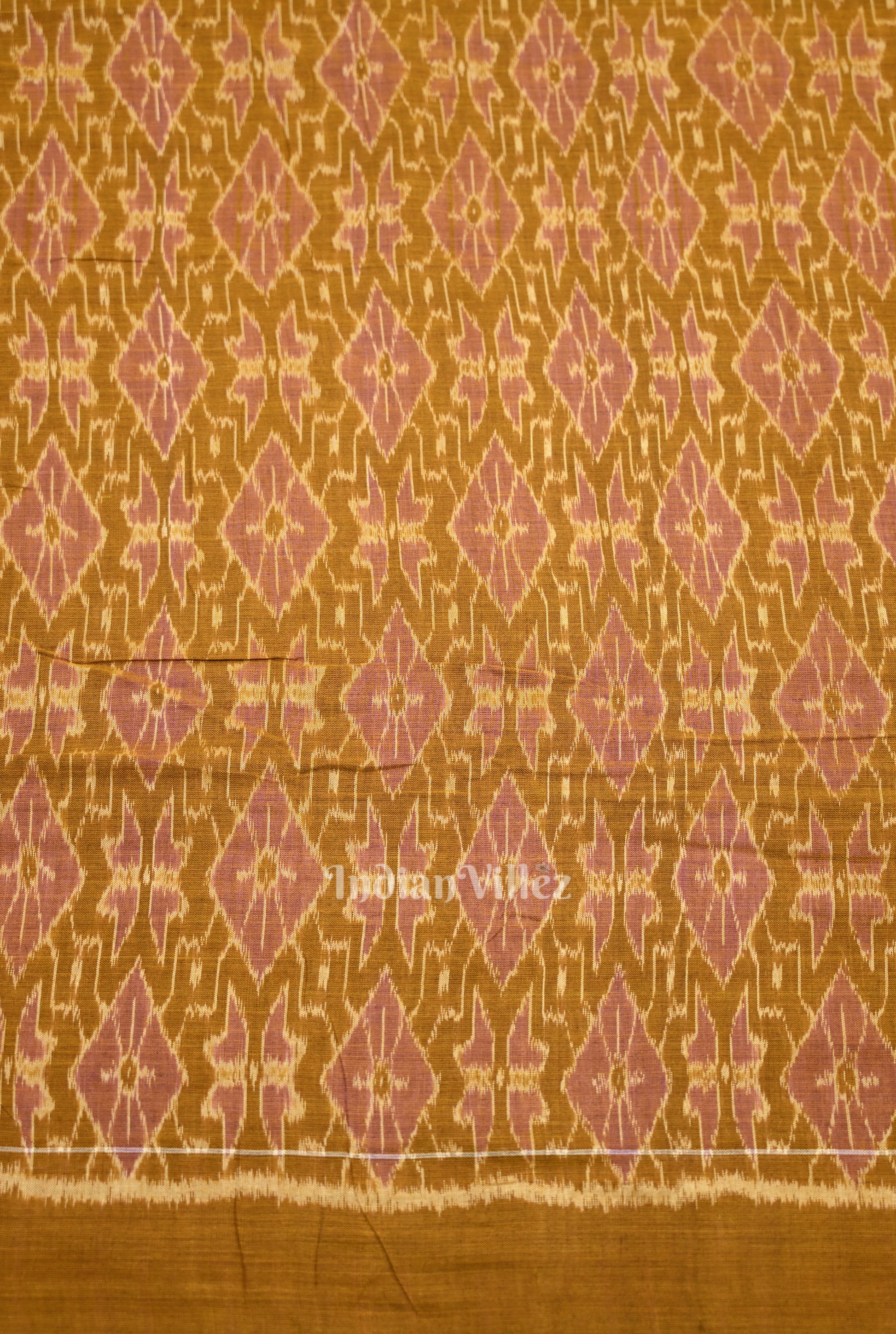 Mustard Yellow Diamond Design Sambalpuri Odisha Ikat Cotton Fabric