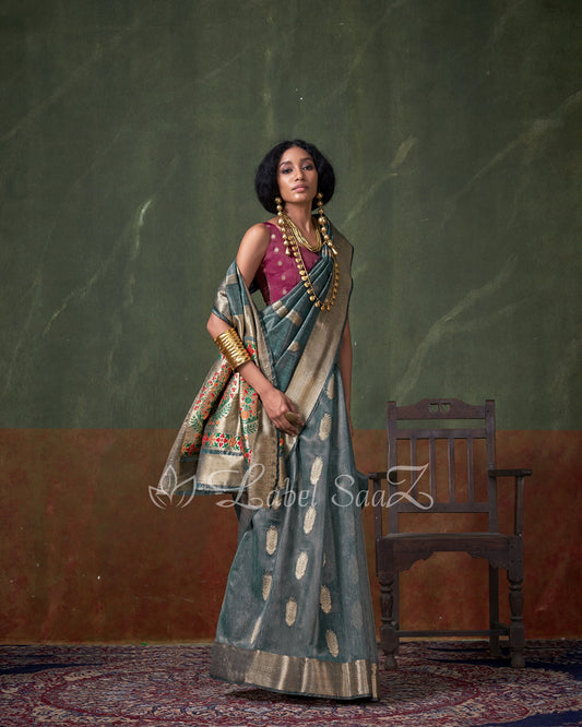 Light Blue Paithani Zari Tissue Silk Saree 