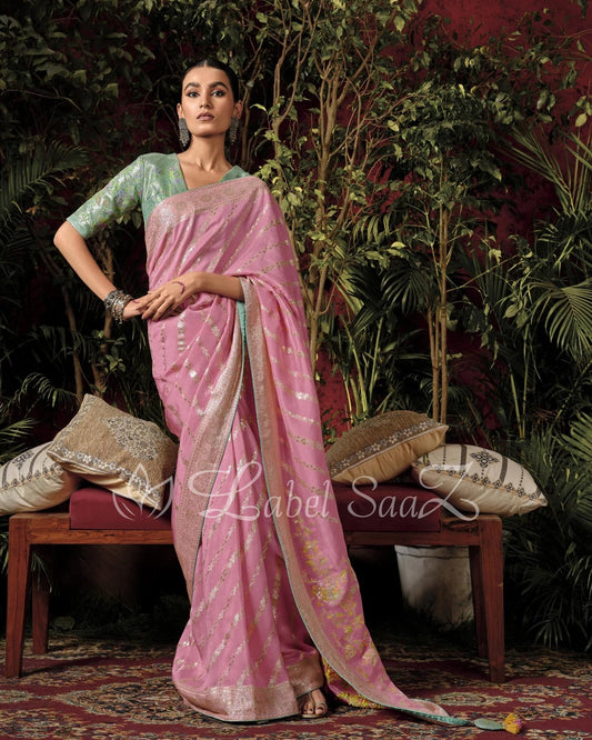 Light Pink Pure Woven Pure Organza banarasi Saree