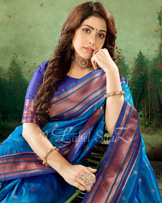 Sky Blue Woven Zari Paithani Silk Saree