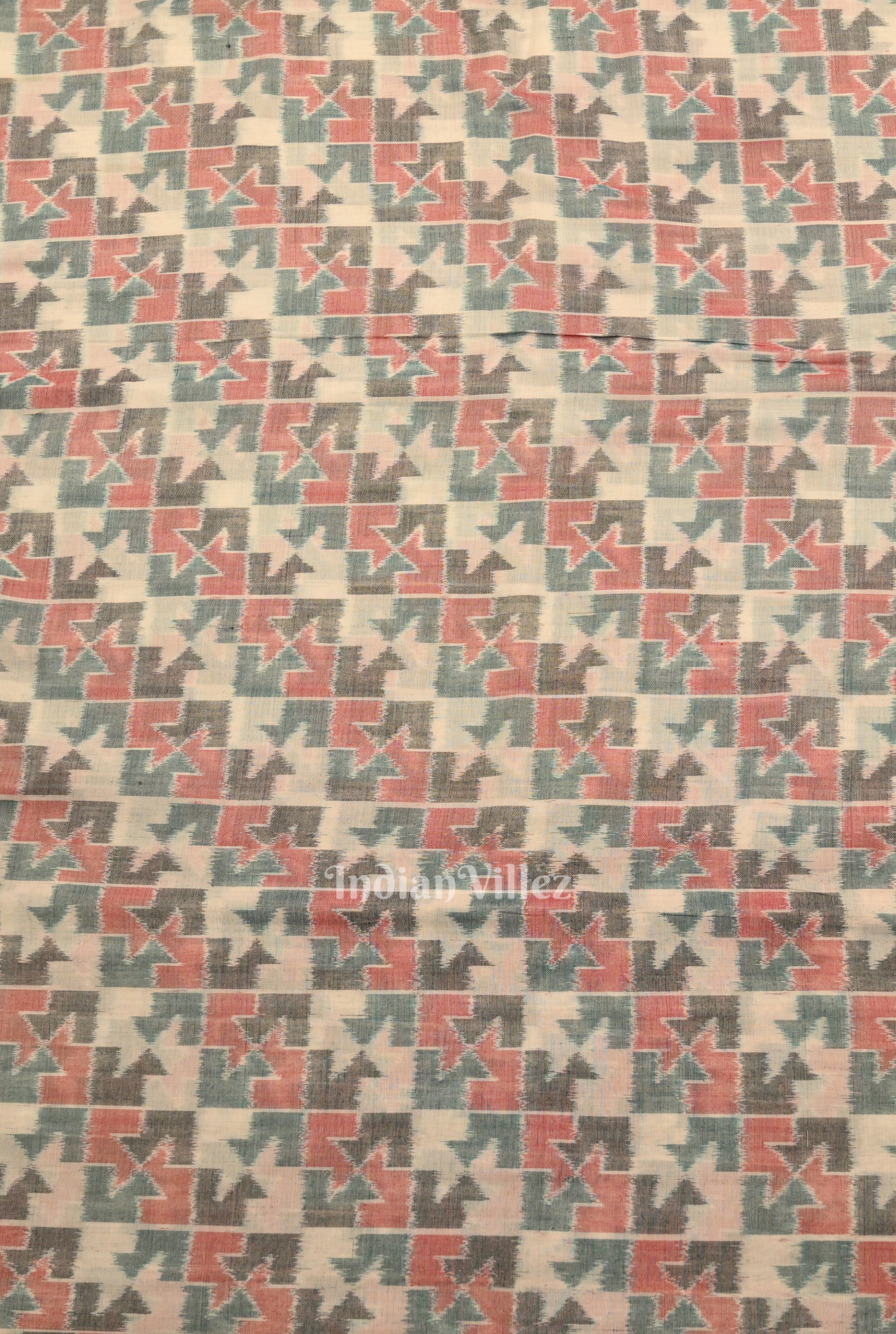 Cement Gray Asymmetrical Motif Ikat Cotton Fabric