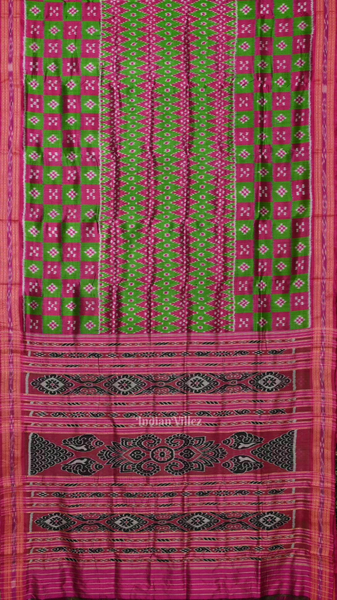 Green Pink Pasapali Odisha Ikat Khandua Silk Saree 