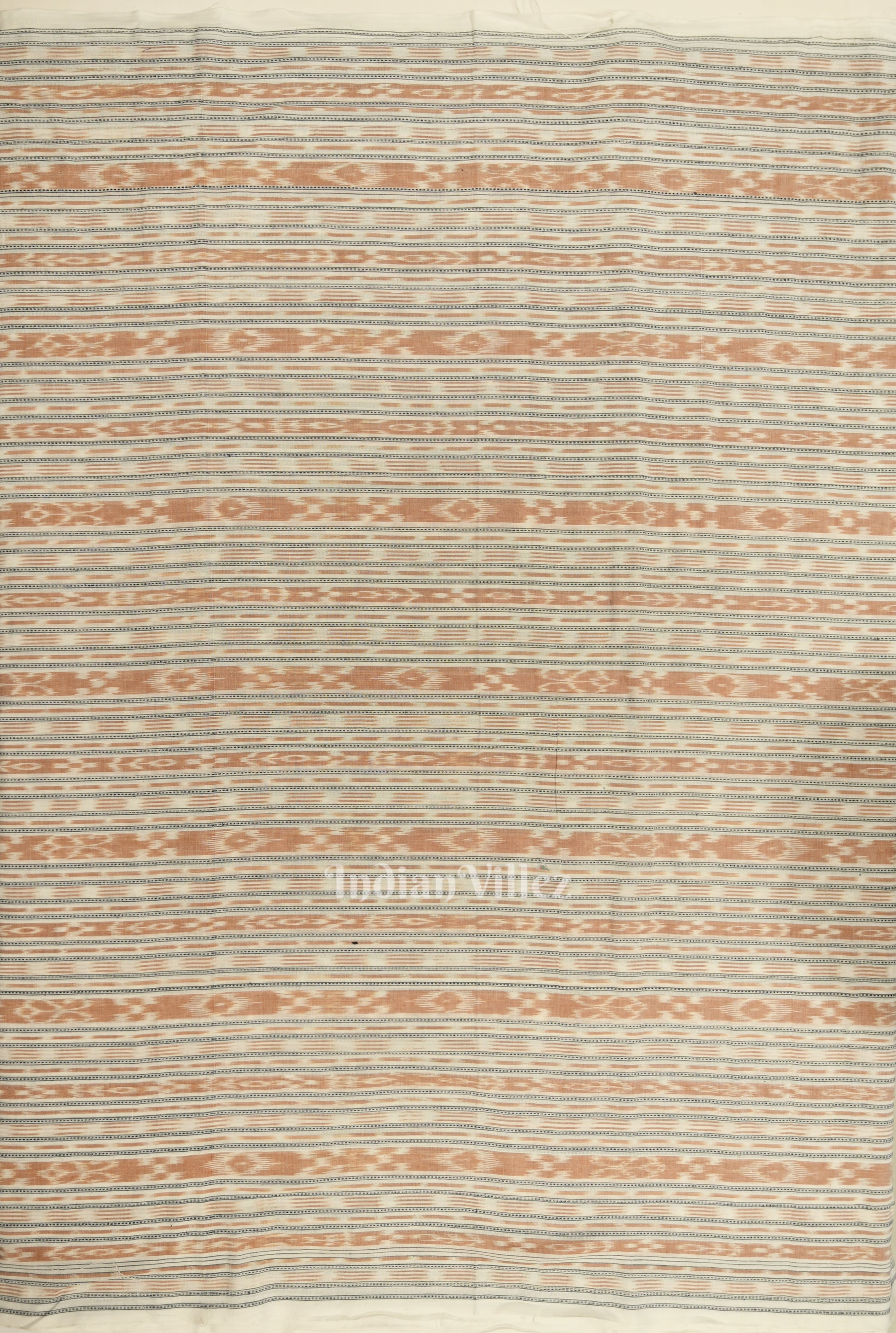 White Brown Stripes Sambalpuri Odisha Ikat Cotton Fabric 