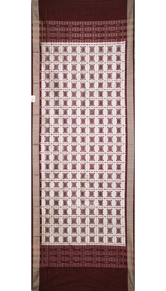 White  Maroon Ashwin Theme  Authentic Sambalpuri Silk Dupatta