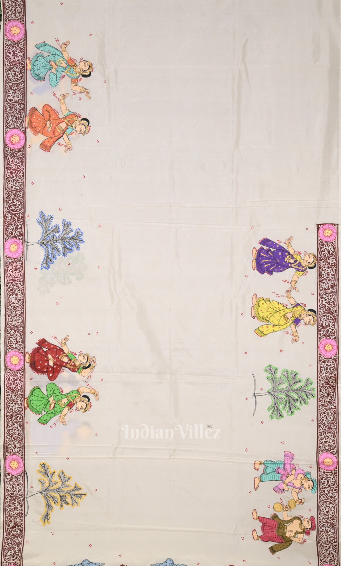 White Shree Jagannath Ratha Yatra Hand-Painted Pattachitra Saree 