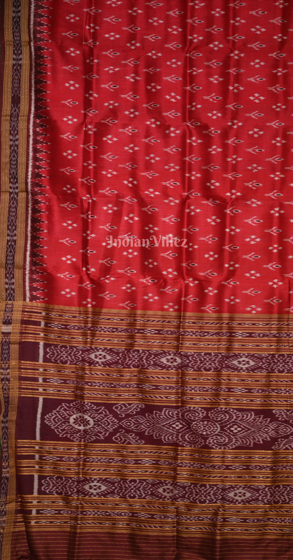 Red Coffee Mayur Chandrika Odisha Ikat Khandua Silk Saree