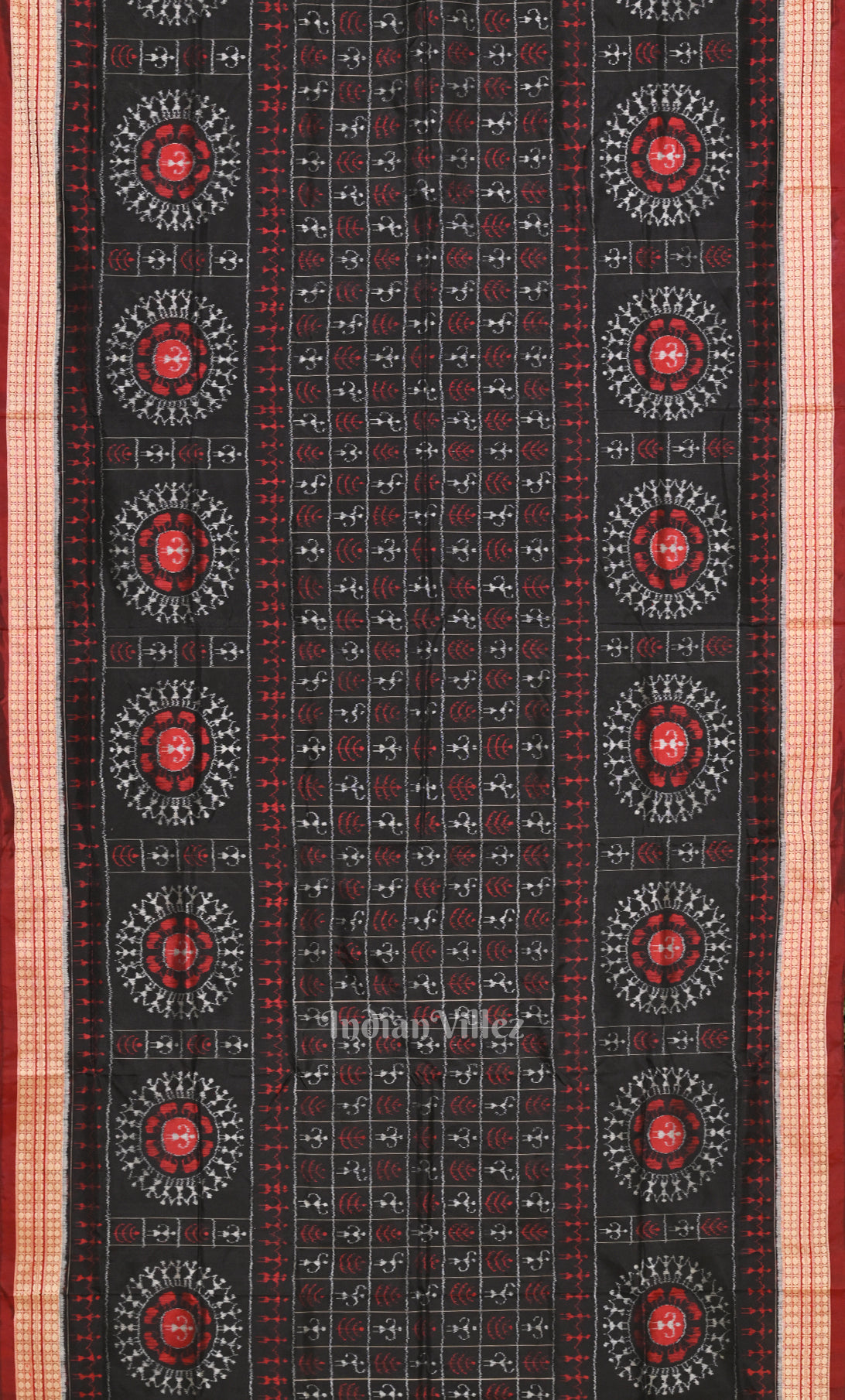 Black Maroon Tribal Jhoti Theme Odisha Ikat Sambalpuri Silk Saree 
