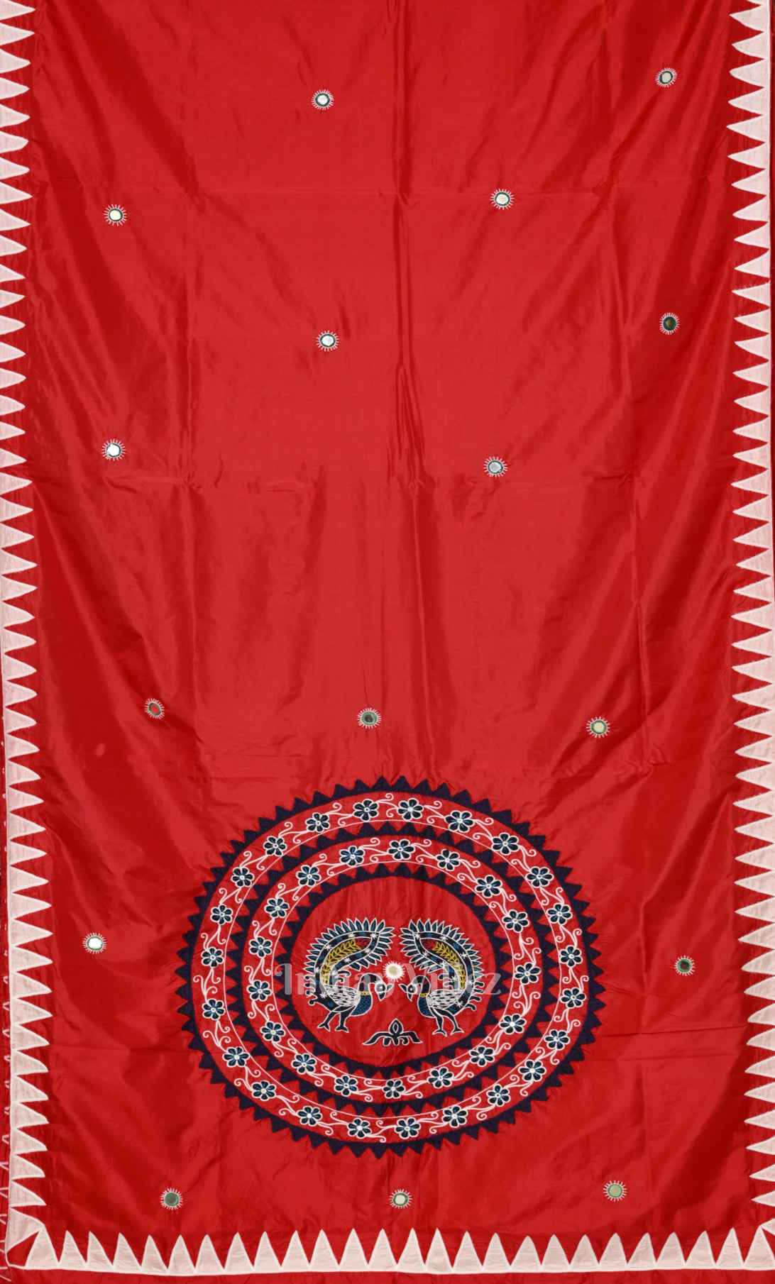 Red Applique  Work Handwoven saree