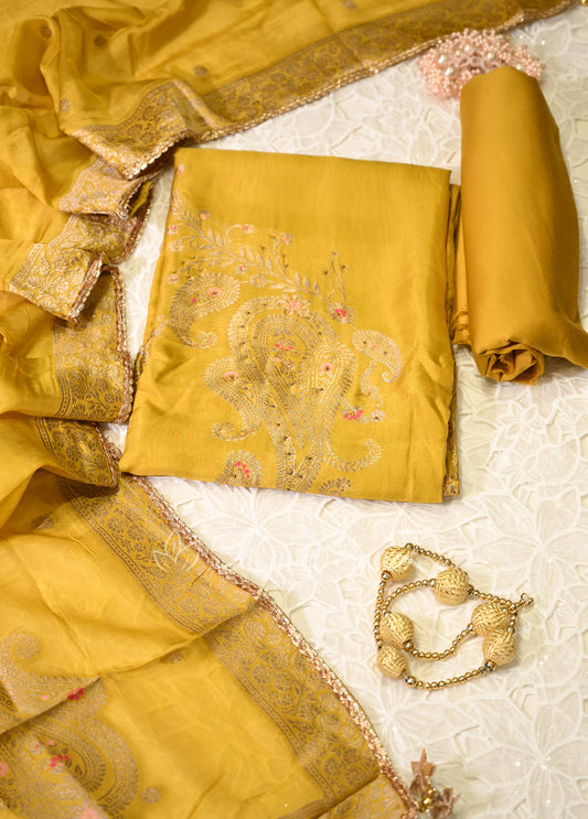 Mustard Yellow Unstitched Salwar Suit 