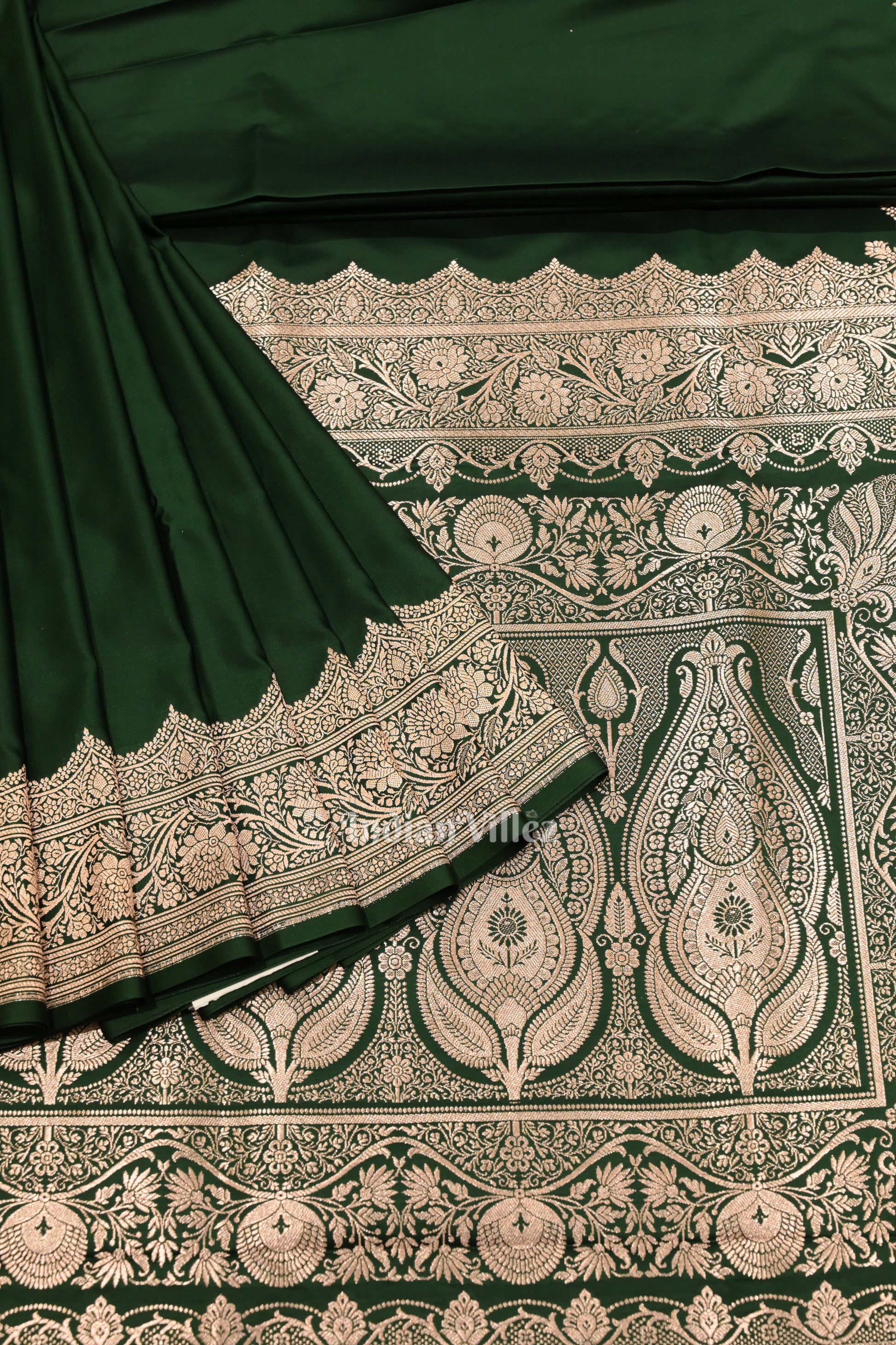 Bottle Green Soft Pure Mashru Satin Silk Banarasi Saree 
