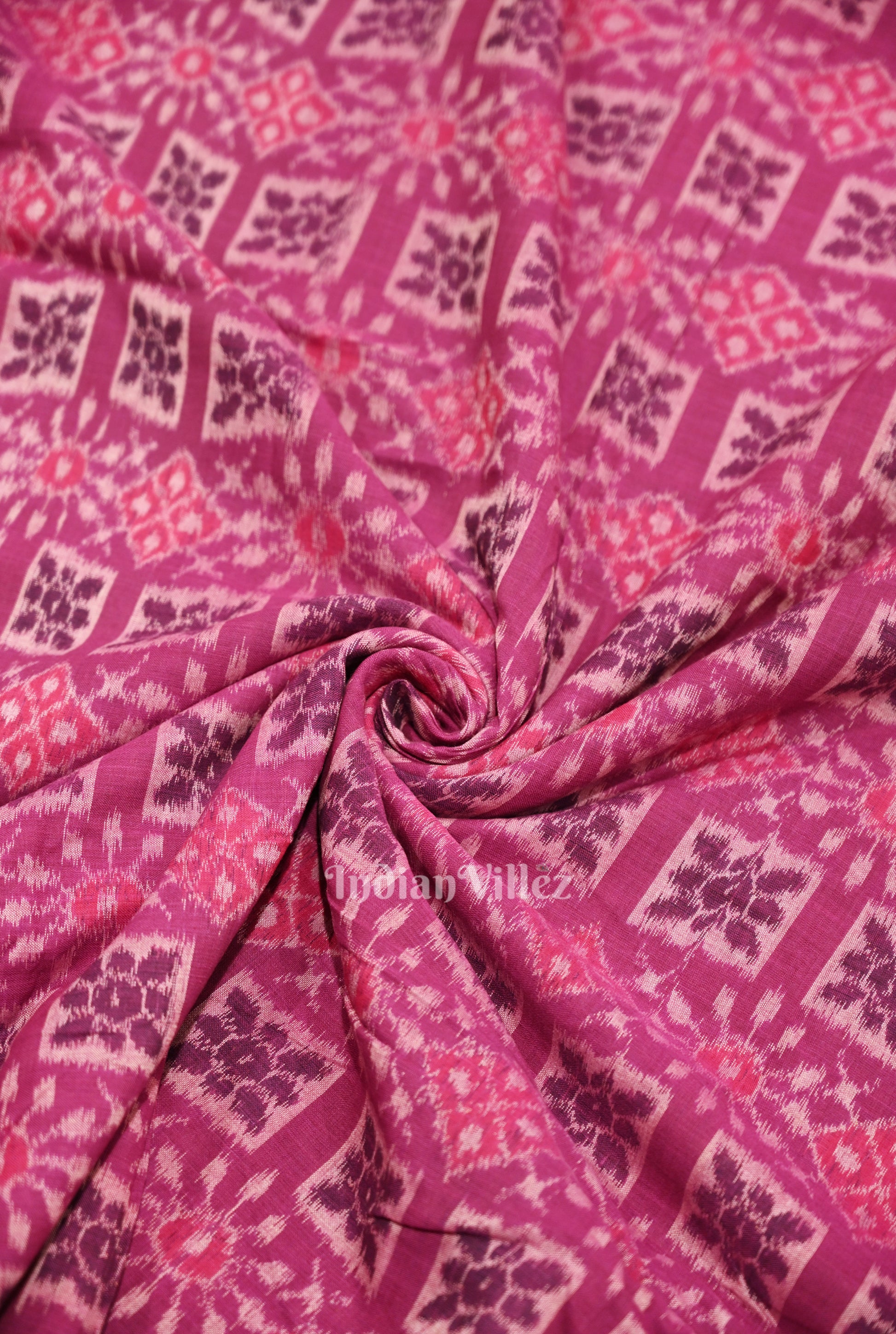 Magenta Pink Jhoti Theme Sambalpuri Odisha Ikat Cotton Fabric
