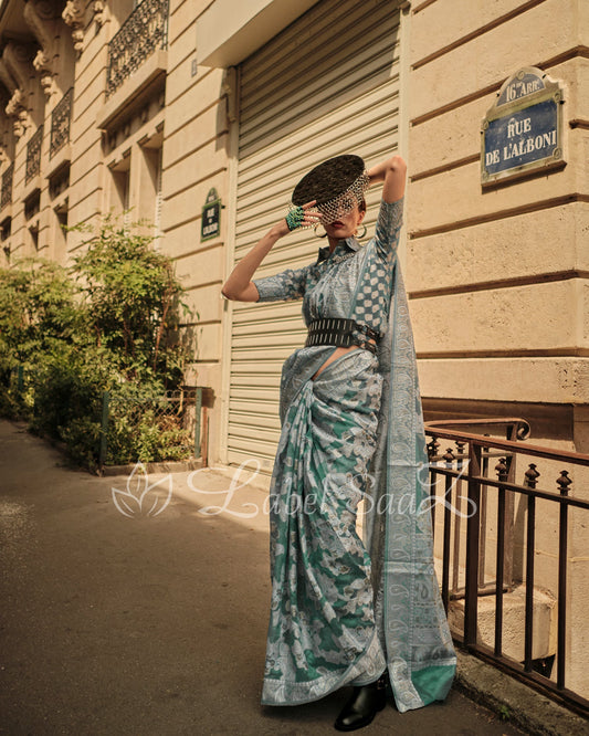 Aqua Blue Handwoven Pure Organza Silk Chikankaro Saree