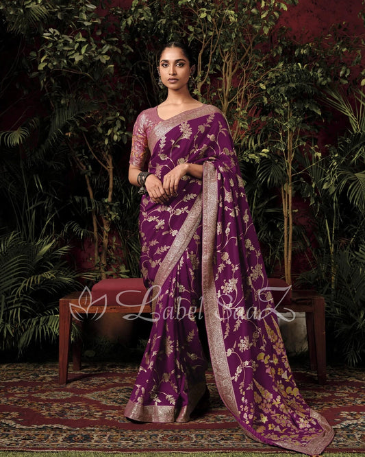 Purple Pure Woven Pure Organza banarasi Saree