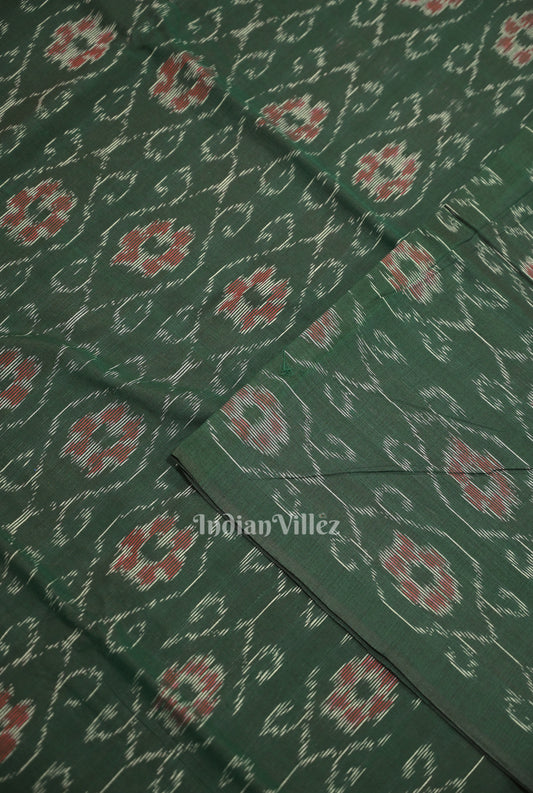 Green Floral Theme Sambalpuri Ikat Cotton Fabric