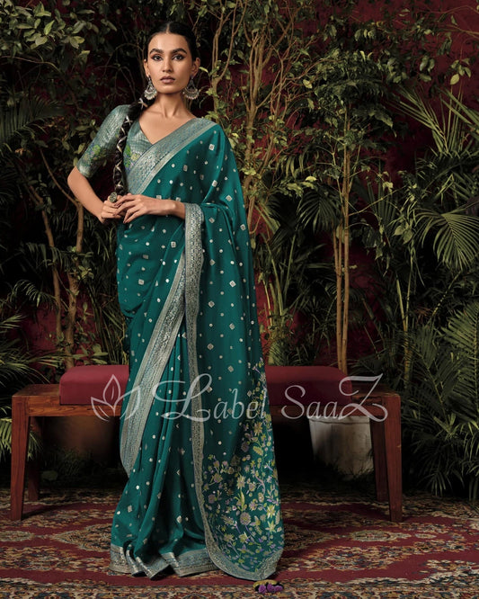 Green Pure Woven Pure Organza banarasi Saree