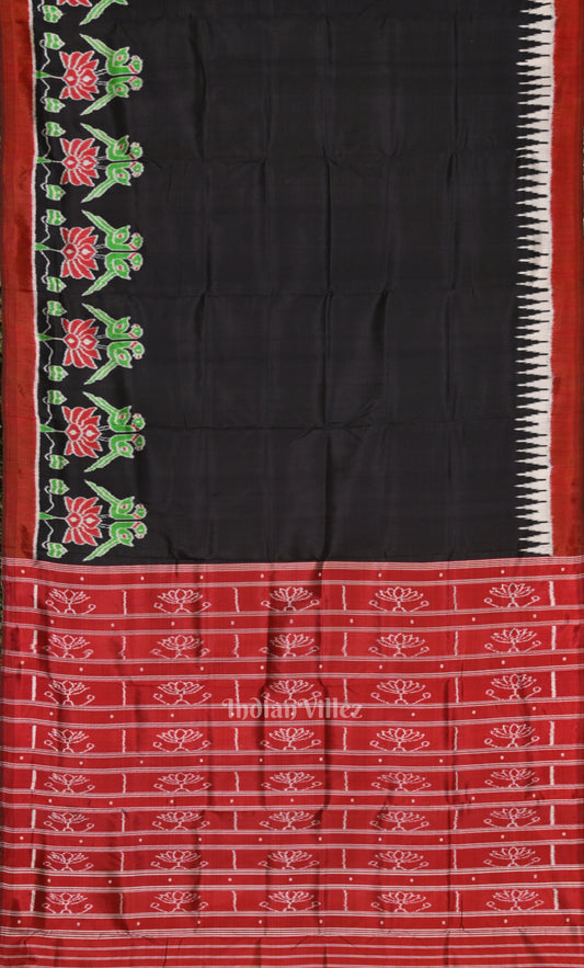 Black  Red Lotus Parrot Border Odisha Ikat Contemporary Designer Saree 