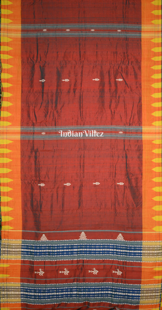 Maroon Orange Odisha Handloom Natural Dye Kotpad Tussar Saree 