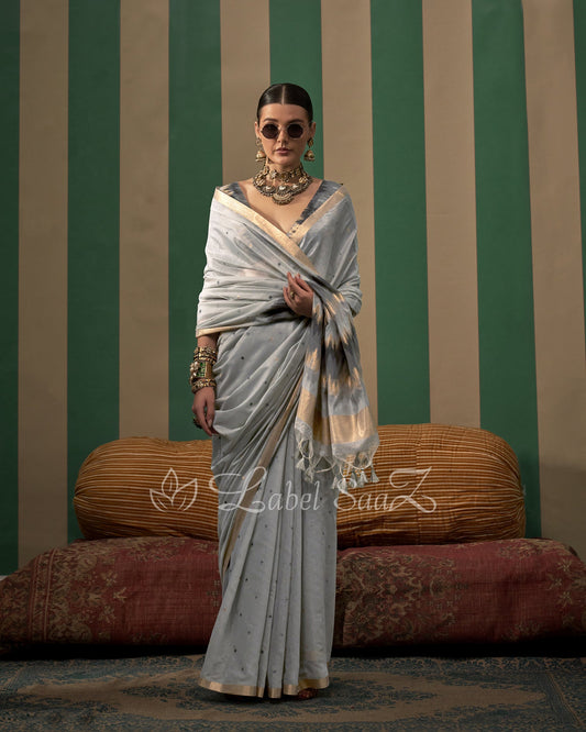 Grey Spun Handloom Weaving Silk Saree