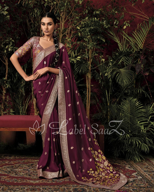Maroon Pure Woven Pure Organza banarasi Saree