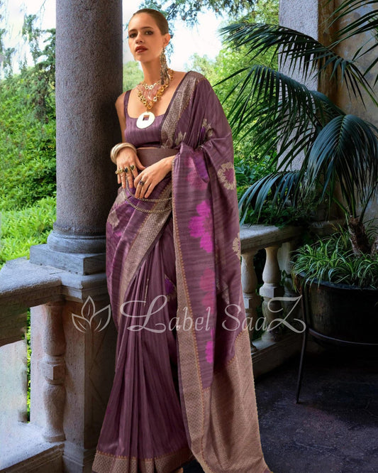 Pure Handloom Silk Wine Violet Designer Saree Success