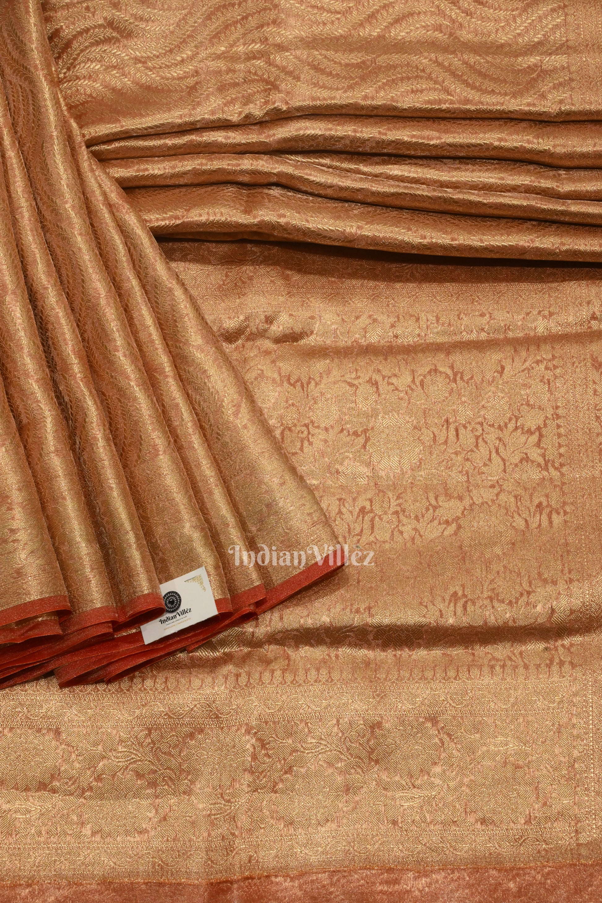 Beige Red with Golden Brocade Tissue  Banarasi Saree