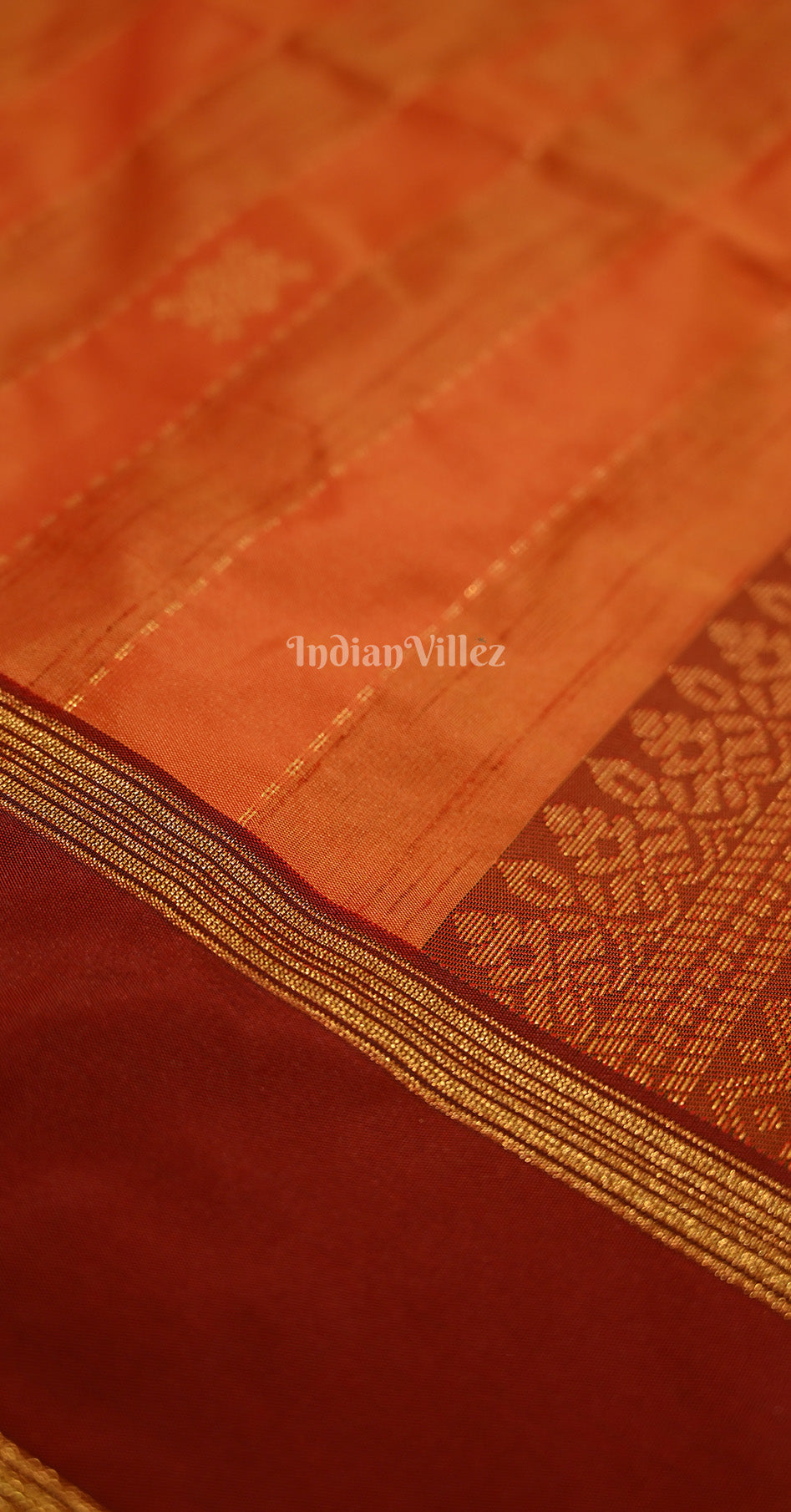 Orange Maroon Tussar Silk Saree with Zari weave