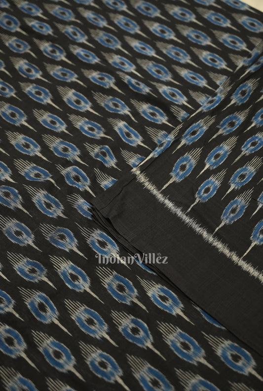 Black Blue Mayur Motif Odisha Ikat Sambalpuri Cotton Fabric