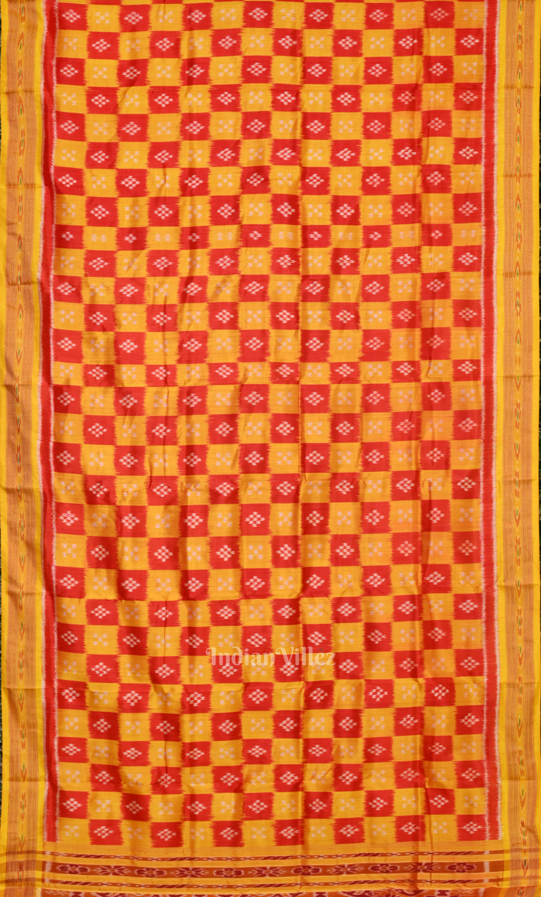 Yellow Red Pasapali Odisha Ikat Khandua Silk Saree 