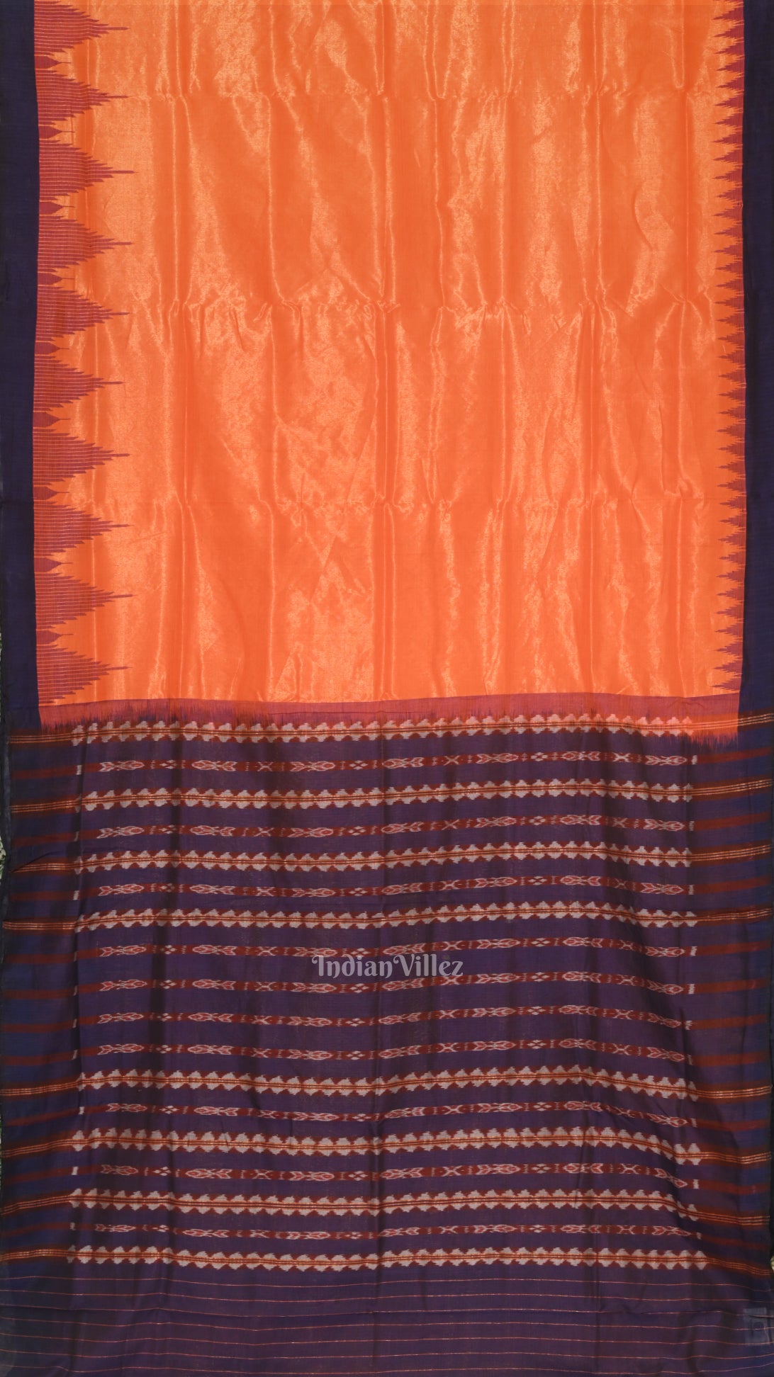 Orange Blue Phoda Kumbha Sambalpuri Cotton Tissue Saree 