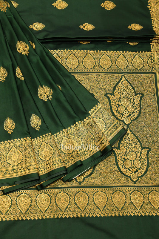 Cadmium Green Soft Pure Mashru Satin Silk Banarasi Saree 