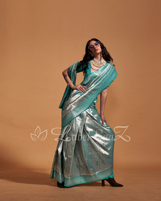 Mint coloured Kanjivaram Zari Silk Saree 