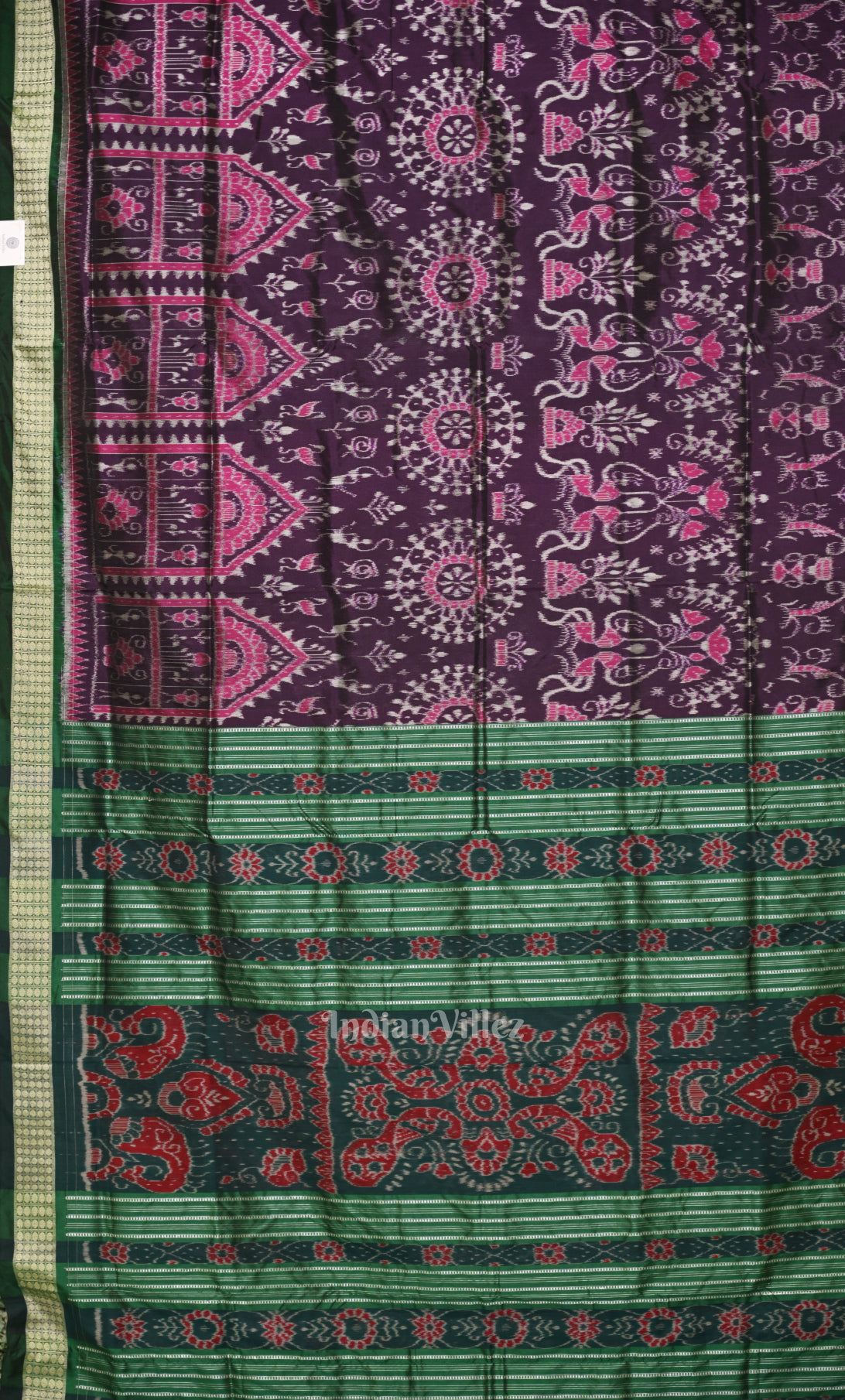 Purple Green Tribal Jhoti Theme Sambalpuri Silk Saree 