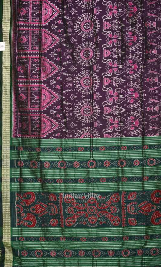 Purple Green Tribal Jhoti Theme Sambalpuri Silk Saree 