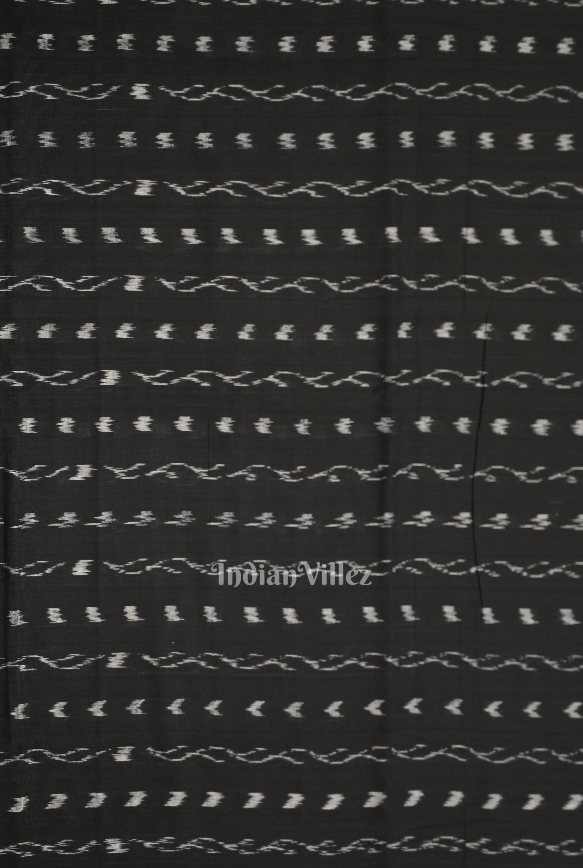 Black Tipa Design Sambalpuri Ikat Cotton Fabric 