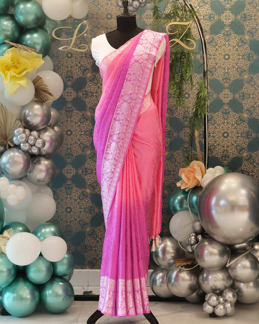 Pink Ombre Katan Georgette Banarasi Saree