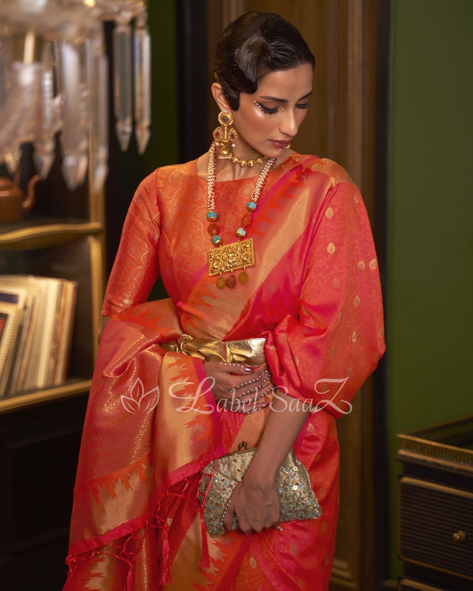 Orange Handloom Weaving Silk Saree With Heavy Blouse