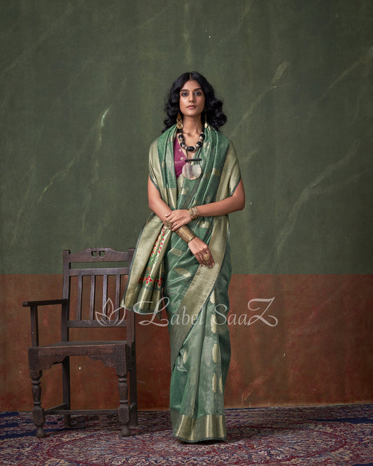 Light Rama Green Paithani Zari Tissue Silk Saree 