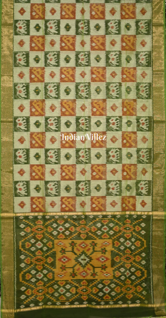 Pista Green Pochampally Ikat Silk Cotton (Sico) Saree 